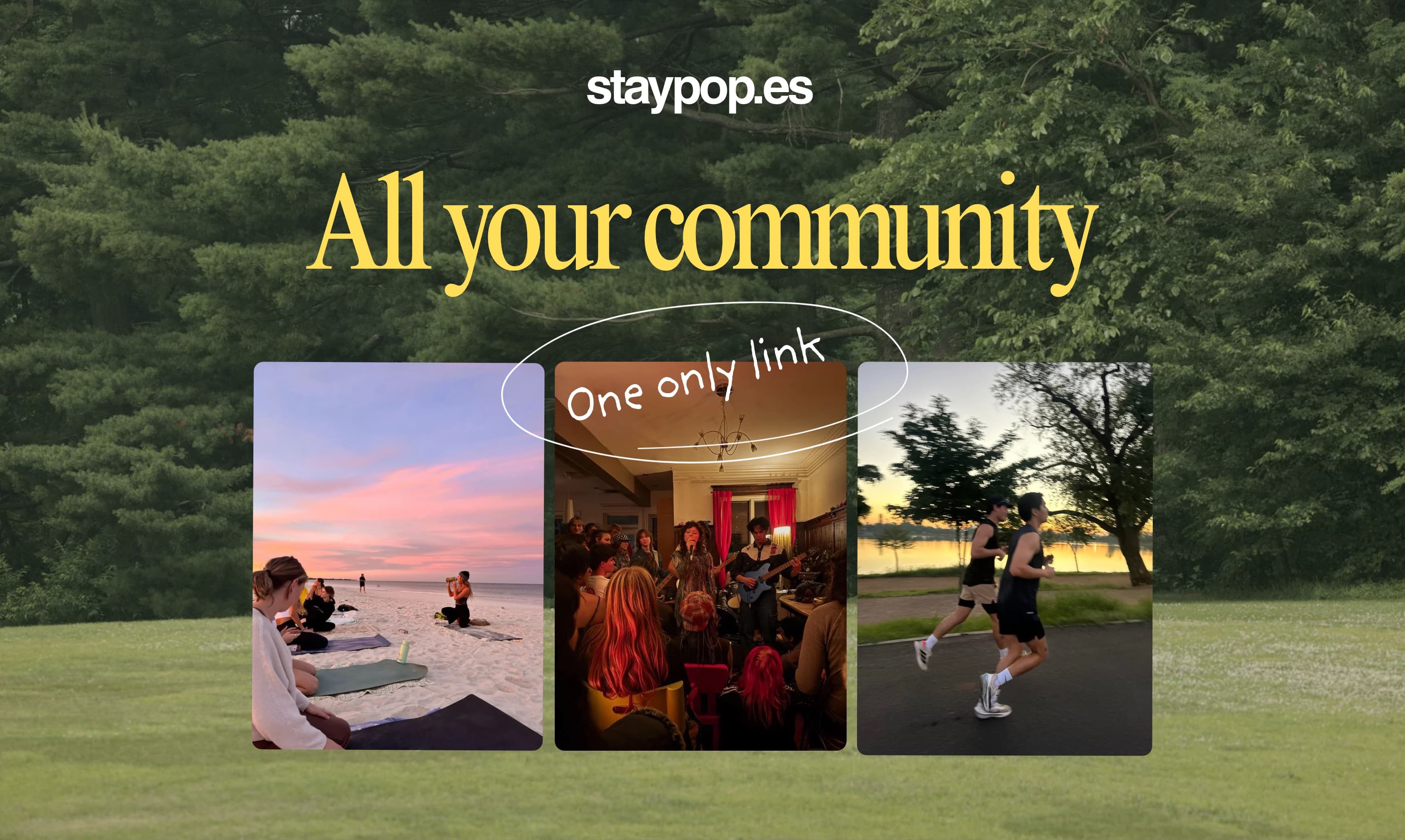 Página pública de una comunidad en Staypop con sus próximos eventos y bonos